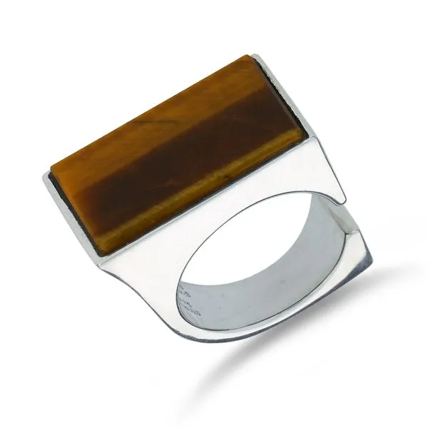 Joachim S Paliu Vintage Sterling Silver Modernist Tigers Eye Open Shank Ring